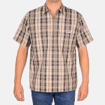 Short Sleeve Plaid 1/2 Zip Shirt - Khaki/Grey