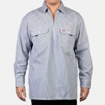 Long Sleeve 100% Cotton 1/2 Zip Shirt - Hickory